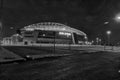 The New Netanya football stadium illuminated at night Israel in black and white