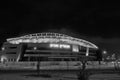 The New Netanya football stadium illuminated at night Israel in black and white