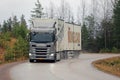 New Next Generation Scania R500 Trailer Truck on the Rainy Road Royalty Free Stock Photo