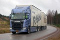New Next Generation Scania R520 Trailer Truck on Rainy Road