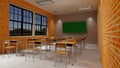 New normal classroom and spacing of tables and chairs to prevent the spread of coronavirus COVID-19. IEmpty classroom for teach Royalty Free Stock Photo