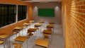 New normal classroom and spacing of tables and chairs to prevent the spread of coronavirus COVID-19. IEmpty classroom for teach Royalty Free Stock Photo