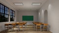 New normal classroom and spacing of tables and chairs to prevent the spread of coronavirus COVID-19. IEmpty classroom for teach Royalty Free Stock Photo