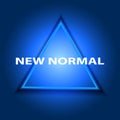 New normal concept.new normal text on Triangle symbol  on blue background Royalty Free Stock Photo