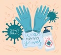 New normal, after coronavirus covid 19, wear hands gloves, sanitize hands and keep calm