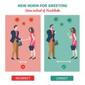 New normal for greeting in COVID-19 outbreak. Alternative safely greetings to avoid physical contact and practice social