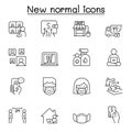 New normal lifestyle icon set in thin line style