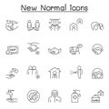 New normal lifestyle icon set in thin line style