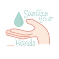 New normal, sanitize your hands, after coronavirus, hand made style flat