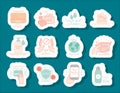 New normal, set icons sticker prevention after coronavirus, hand made style flat