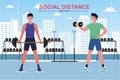 New normal social distancing Fitness center lifestyle after pandemic COVID-19 coronavirus. Social distancing.