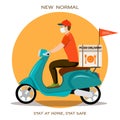 New normal, stay at home stay safe. Delivery man Ride Scooter Motorcycle Service, Order,Fast and Free Transport Royalty Free Stock Photo