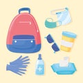 New normal travel hygiene bag gloves medicine mask icons