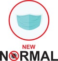 NEW NORMAL word on 3 ply face surgical mask. Life after pandemic