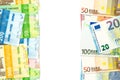 New norwegian krone and euro banknotes indicating bilateral economic relations with copy space Royalty Free Stock Photo