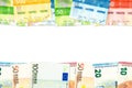 New norwegian krone and euro banknotes indicating bilateral economic relations with copy space Royalty Free Stock Photo