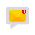 New notification. Email notification. Flat banner. Incoming message. Message icon. Message bell icon. One new notification concept Royalty Free Stock Photo