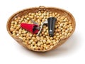 New nutcrackers tools and hazelnuts Royalty Free Stock Photo