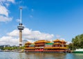 New Ocean Paradise floating chinese hotel and Euromast in Rotterdam, Netherlands