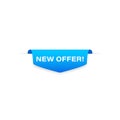 New offer badge blue banner ribbon. Label. Tag. Top bookmark. Sticker icons templates. Vector on isolated white background. EPS 10 Royalty Free Stock Photo