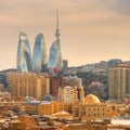 New and Old in Baku City with Mosque Royalty Free Stock Photo