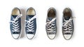 New and old blue sneakers isolated on white background Royalty Free Stock Photo