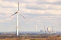 New and old power generation, wind power plant and coal power plant Royalty Free Stock Photo