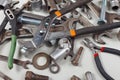 New and old spanners, nuts, bolts and nuts for mechanical work closeup