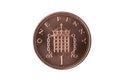 New one pence coin of England UK reverse portcullis Royalty Free Stock Photo