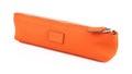 New orange leather pencil case isolated on white Royalty Free Stock Photo