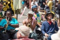 NEW ORLEANS - APRIL 13: In New Orleans, a jazz band plays jazz melodies in the street for donations from the tourists Royalty Free Stock Photo