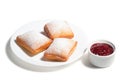 New Orleans Beignets, Fritters with Powdered Sugar and Raspberry Sauce