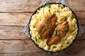 New Orleans chicken Lazone fried with spices and fettuccine past Royalty Free Stock Photo