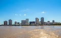 New Orleans city panorama from Mississippi River with business district skyscrapers and river promenade, Louisiana