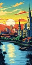 New Orleans Cityscape Sunset: A Reimagined Religious Art In Roy Lichtenstein Style