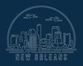 New Orleans - Cityscape with white abstract line corner curve modern style on dark blue background, building skyline city vector Royalty Free Stock Photo