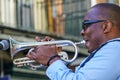 New Orleans - 04/15/2018: jazz man exhibition in Bourbon Street Royalty Free Stock Photo
