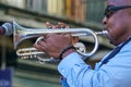 New Orleans - 04/15/2018: jazz man exhibition in Bourbon Street Royalty Free Stock Photo