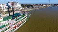 NEW ORLEANS, LA - FEBRUARY 9: Aerial view of riverboat Natchez d Royalty Free Stock Photo