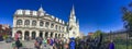 NEW ORLEANS, LA - FEBRUARY 2016: Tourists in Jackson Square on a sunny winter day - Panoramic view Royalty Free Stock Photo