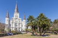 New Orleans, LA/USA - circa February 2016: St. Louis Cathedral and Jackson Square in French Quarter, New Orleans, Louisiana Royalty Free Stock Photo