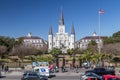 New Orleans, LA/USA - circa February 2016: St. Louis Cathedral and Jackson Square in French Quarter, New Orleans, Louisiana Royalty Free Stock Photo