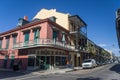 New Orleans, LA/USA - circa January 2008: Old Colonial House with ironwork galleries on the Streets of French Quarter decorated