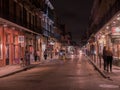 New Orleans, LA, USA. December 2019. Tourists and Historic Buildings on Royal street. Nightlife