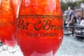 NEW ORLEANS,LA/USA -03-19-2019: The famous Hurricane cocktail at Pat OBriens Bar in New Orleans French Quarter