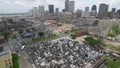 NEW ORLEANS, LOUISIANA - APRIL 11, 2016: Flying over the New Orleans, Louisiana. Cityscape. Saint Louis Cemetery. Sightseeing obje