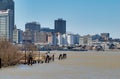 New Orleans, Louisiana - February 11, 2016: City skyline from Mississippi River on a sunny winter day