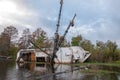NEW ORLEANS, LOUISIANA - NOVEMBER 26, 2011: Upside down and flooded during Hurricane Sandy yacht in New Orleans, Louisiana