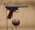 New Orleans, Louisiana, U.S.A - February 5, 2020 - The Japanese Type 14 8mm pistol and pottery grenade