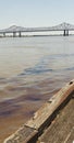 New Orleans, Louisiana/USA- April 12 2018: An oil spill of 4200 gallons flows down the Mississippi River toward the Gulf of Mexico